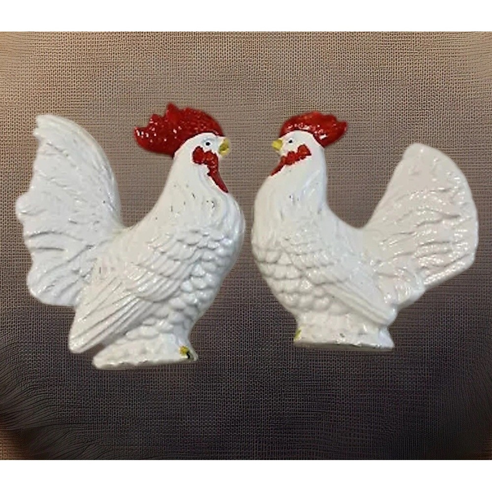 Vintage White Ceramic Rooster Salt and Pepper Shakers Set Made in Japan 2pc